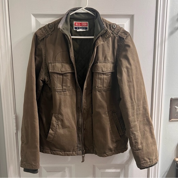 All-Son Men’s Military Jacket Quilt Lined Dark Green Sz. Sm. Gorpcore Fall Coat - Picture 6 of 10